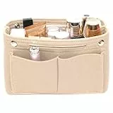 TESSTSY Taschenorganizer Filz 24x8x15 cm, Handtaschen Organizer, Filz Tasche Organizer, Innentasche für Handtaschen mit Mehreren Fächern (Beige)