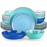 Tafelservice 6 Personen, vancasso Bonita 24tlg Geschirrset Steingut, modernes Ess Kombiservice mit je 6 Speiseteller, Salatteller, Suppenteller und Schalen