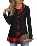 Datuhao Tunika Damen Pullover Herbst Elegant Lange Hoodie Festlich Weihnachts Pulli Damen Kleidung Winter Modern Arbeitspullover Winter Longsirt Langarm für Leggings, Sweatshirt mit Schalkragen
