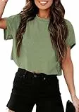 Tankaneo Crop Tops Damen Oversize Sport Oberteile Cropped Shirts Rundhals Loose Bauchfrei Sommertop Kurz T-Shirts.Armeegrün.L