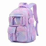 Sisipoet Schulrucksack Mädchen, Leichter Rucksack Schule mit Vielen Fächern, Schultasche Kinder für 5-12 Jahre, Wasserdicht Lässiger Schulranzen Kinder für Grundschule Mittelschule