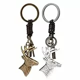 Amosfun Weihnachten Schlüsselanhänger Vintage Hirschkopf Schlüsselring Schlüsselbund Schlüsselhalter für Auto Tasche Geldbörse Geschenk 2 Stück (Silber Bronze)