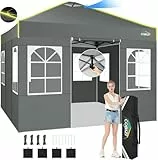 COBIZI Pavillon 3x3 Faltpavillon wasserdicht Winterfest, EIN-Tasten-Zentralverriegelung Partyzelt Faltbar Anti-UV mit Fluoreszierenden Streifen, 4 Seitenwänden, 3 Höhenverstellbar,Gartenzelt, Grau