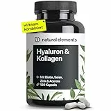 natural elements Hyaluronsäure Kollagen Komplex - 180 Kapseln - Angereichert mit Biotin, Selen, Zink, Vitamin C aus Acerola & Bambusextrakt - Laborgeprüft