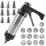 Gebäckpresse Für Spritzgebäck, Extrudierte Keksmaschinem Mit 13 Schablonen Und 8 Tüllen, Edelstahl Spritzgebäck Presse, Garnierspritze Für DIY Plätzchen Backen, Churros Backen Und Tortendekoration
