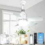 PKKP Deckenventilator mit Beleuchtung, 72 W Einstellbar 3 Geschwindigkeiten, Deckenlampe mit Ventilator mit Fernbedienung APP und Verlängerungsstecker, Dimmbarem Timing für Schlafzimmer, Küch (Weiß)