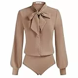 Kate Kasin Damen Lange Ärmel Tops Button-Down Shirts Business Office Bluse Kamelbraun XXL