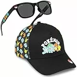 Get Trend Pokemon Basecap Kinder Jungen Kappe Set mit Sonnenbrille UV Schutz Sommer Accessoires Geschenke für Jungs (4-12 Jahre, Schwarz Pokemon Set)