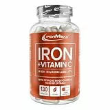 IronMaxx Iron + Vitamin C - 130 Kapseln | hochdosiert mit 40mg Eisen und 40mg Vitamin C | vegan mit hoher Bioverfügbarkeit