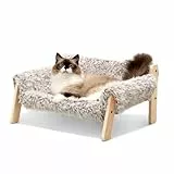 MEWOOFUN Erhöhtes Katzenbett Sofa aus Holz, 56x45cm robust großes Katzensofa – modischer Katzenstuhl mit abnehmbarem Matratzenbezug Belastbar mit 10 kg (Braun, 56x45cm)