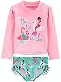 Simple Joys by Carter's Baby-Mädchen 2-Piece Assorted Rashguard Rash-Guard-Set, Aquagrün Schwan/Rosa Meerjungfrau, 5 Jahre