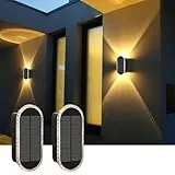 AGOTD Solar Wandleuchte Aussen, Einstellbar Solarlampen für Außen, LED Wandleuchten Up & Down Light, 3 Leuchtmodi Wasserdicht Solar Wandleuchte für Aussen Garten, Zaun, Balkon Deko, 2 Stück