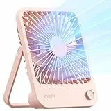 JISULIFE Tischventilator Leise, 4500mAh Mini Ventilator Akku Aufladbar, 180° Faltbarer Tragbarer Ventilator klein, 4 Geschwindigkeiten Einstellbare Für Home Office Reisen-Rosa