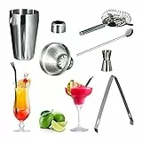 Relaxdays Cocktailset 5-teilig, rostfreier Edelstahl, Shaker, Sieb, Barlöffel, Zange, Cocktail Shaker, Barmaß, silber