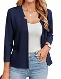 GRACE KARIN Strickjacke Blau Damen 3/4 Arm Open Front Blazer Jacke Damen Mit Taschen Freizeit Marineblau L
