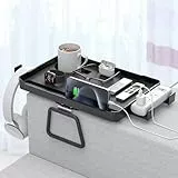 CLESOO 5 in 1 Große Kapazität Sofatablett, Couch Tablett mit Tassenhalter, Tablet Slot, Kabel Löcher, Rutschfest Getränkehalter Sofa, Rutschfest Sofa Organizer für Verschiedene Formen und Breiten