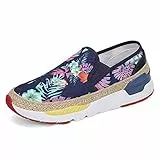 DANNTO Damen Kunst Loafers Bestickte Floral Boot Sneaker Slip-On Damen Walking Schuhe Tiefblau, 39