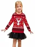 Atforna Weihnachtspullover Kinder Ugly Christmas Sweater Weihnachtspulli Familie Set Weihnachten Pullover Mädchen Strickpullover, Rentier Rot, 104