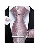 DiBanGu Herren Rosa paisley Krawatte Set mit Einstecktuch Manschettenknöpfe Krawattenklammer Set Formelle Geschäftsfeier