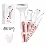 MAXGROOM 4-in-1 Elektrischer Gesichtshaarentferner Damen, Augenbrauenrasierer Körperrasierer Intimrasierer für Frauen, IPX6 Nass-Trocken Körperhaartrimmer Bikini Trimmer