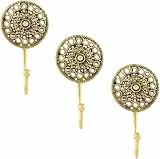 Indian Shelf Boho-Wandhaken, dekorative Schlüsselhaken aus Messing, Shabby-Chic, Garderobenhaken, Wandhalterung, Gold, Vintage, zum Aufhängen von Mänteln, 3 Stück, Stil 2