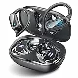 TRAUSI Kabellose Bluetooth-Kopfhörer, Bluetooth 5.3 Stereo, Over-Ear-Kopfhörer, Mikrofon mit Geräuschunterdrückung, IPX7 wasserdichtes Headset für Workout/Laufen, Schwarz
