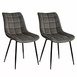 WOLTU Esszimmerstühle 2er Set, für Wohnzimmer Küche Esszimmer, Küchenstühle gepolstert mit Rückenlehne, Sitzfläche aus Samt, mit Metallbeinen, bis 150 kg belastbar, Dunkelgrau