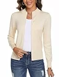 Aottori Strickjacke Damen Kurz mit Reißverschluss Strickjacken Cardigan Langarm Stehkragen Elegant Trachtenjacke Pullover Einfarbig Strickmantel Jacke Outerwear Aprikose M