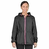 PERLETTI Regenjacke Damen Schwarz mit Hohe Sichtbarkeit - Reflektierende Regenponcho Windbreaker Trainingsjacke für Frauen - Wasserdichte Outdoor Rain Jacket - Anorak für Freizeit (L, Schwarz)
