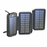 Boompods Neutron 16000mAh Faltbare Solar Powerbank - Tragbares Ladegerät mit Schnellladefunktion, Power Bank mit Solarpanel, 2X USB für Handy und Tablet, Camping-Taschenlampe, Schwarz