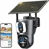 SEHMUA 2K Überwachungskamera Aussen Solar mit Dual-Objektiv, 2K PTZ Kamera Aussen WLAN, Dual-Ansicht WiFi Solar Kamera Outdoor, 10000mAh, Zwei-Wege-Audio, IP65