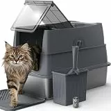 FURTIME Katzenklo Edelstahl mit Deckel, Katzentoilette Edelstahl Große XXL Leicht zu Reinigen, Geschlossene Metall Katzenklo Hoher Rand und 100% Auslaufsicherheit mit Matte und Müllbehälter-Set