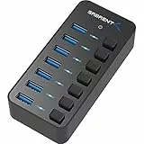 SABRENT USB Hub aktiv 3.2x1, mit netzteil 36W 7port, USB Adapter mehrfach Verlängerung, USB Verteiler, Powered USB hub, langes Kabel mit EIN/AUS-schaltern, für PS5, PC, Laptop, MacBook (HB-BUP7)