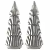 Dekofiguren 2er Set Weihnachtsbaum 13 cm aus Polyresin in Weiß-Grau – Moderne Weihnachtsdeko im Hygge-Stil – Logbuch-Verlag