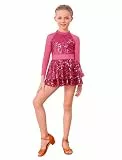 FYMNSI 2-teiliges Tanzoutfit für Kinder und Mädchen, Netzstoff, langärmelig, gestuft, Paillettenkleid, Oberteil mit Shorts, Set für Jazz, Latin, Ballsaal, Tanzkleidung, 5–12 Jahre, hot pink, 5-6 Jahre
