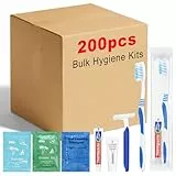 skourvut Bulk Hygiene-Kits für Obdachlosenunterkünfte, Reisen, Wohltätigkeitsorganisationen, Hotel, inklusive Rasierer mit Rasiercreme, Duschgel, Shampoo und flüssiger Wäsche (200)