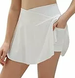 Haloumoning Tennisrock Mädchen Rock mit Hose Drunter Crossover High Waist Golf Skorts Sportrock für Kinder Sommer A-Linie Kurz Hosenrock Breezeful Falten Röcke Weiß 10-11 Jahre