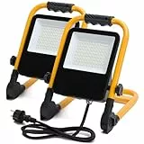 Aigostar Baustrahler LED 2x50W 4500LM LED Arbeitsleuchte mit Stecker, IP65 Wasserdichtes Arbeitsscheinwerfer, für Werkstatt oder Baustelle,Garage, 6500K Kaltes Weißes Licht