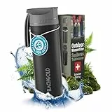 Bachgold® Profi Outdoor Wasserfilter Flasche [500ml] mit 1500L Filterkapazität I Entfernt 99,99% aller Bakterien und filtert Mikroplastik, Partikel und Chlor I Blackout- & Krisensicher