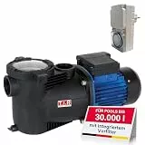 T.I.P. Poolpumpe mit Timer - Selbstansaugende Filterpumpe 10.000 l/h für 30 m³ Pools, 9 m Förderhöhe, Energieeffizient 400 W Leistung, Vorfilter integriert