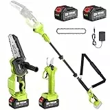 Supstable Mini Kettensäge 6 Zoll mit Teleskopstange und 33 mm Elektrische Astschere, Hochentaster Akku 8000mAh, Max. Reichweite bis 4,8m, Automatischer Kettenspannung