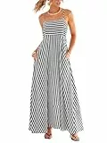 CUPSHE Damen Maxikleid Ärmellos Mit Spaghettiträgern Fließend Sommer Freizeit Gestreift Mit Taschen Schwarz Gestreift M