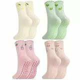 Utensilsto Pilates Yoga Socken Damen 36-40 Baumwolle Rutschfeste Sportsocken mit Fruchtmotiv Modisch Stoppersocken Noppensocken für Trampolin Gymnastik Fitness Home Rosa