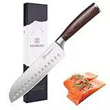 KEEMAKE Santoku Messer 18 cm, Scharfes Küchenmesser aus hochwertigem Carbon-Edelstahl mit ergonomischem Griff, Profi Messer Fleischmesser für Fleisch, Fisch und Gemüse