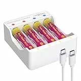 ANSMANN Lithium Ladegerät Pure Power inkl. 4X Micro AAA Akkus mit höchster Kapazität und Lademodul, mit Langer Laufzeit und Schutztechnik, ideal für Geräte mit hohem Energiebedarf