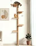 Kratzbaum Groß für die Wandmontage, 210cm Wandmontierter Kratzenbaum 5 Etagen mit Sisal aus Natürliches Holz, Wandelemente für Katzen zum Klettern, Kratzen und Spielen