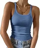 Feziakuk Spaghetti Top Damen Sexy Ärmellos Unterhemd Gerippte Tank Top Basic Einfarbig Camisole Sommer Oberteile, Hellblau XL
