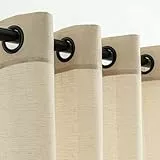 VOILYBIRD Leinen-Vorhänge, 244 cm lang, 2 Paneele für Wohnzimmer, halbtransparente Leinen-Vorhänge mit Ösen, Korbgeflecht, 132 cm B x 244 cm L, Beige