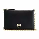 Pinko Damen Flat Classic Simply 1 Kalbsleder Reisezubehör-Brieftasche, Z99q_schwarz-Antique Gold