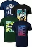 FULL TIME SPORTS Herren T-Shirts 4er Set – Baumwolle, Bedruckt, PRINT-003-PACK-1-L
